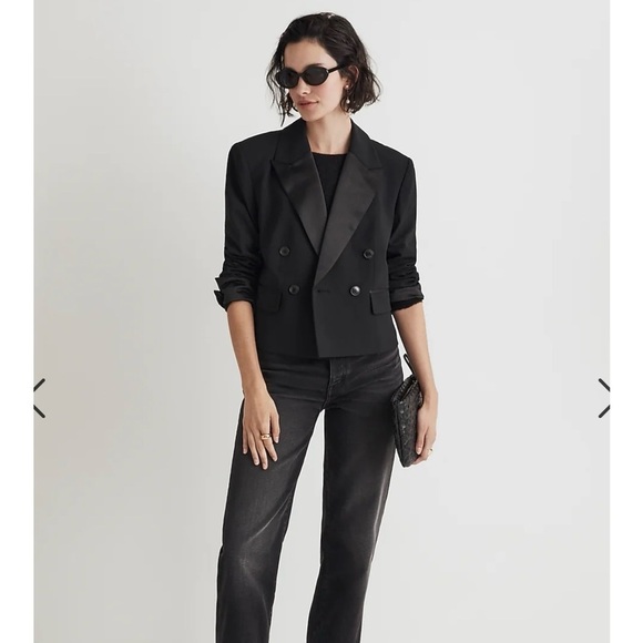 NWT Madewell Cropped Tuxedo Blazer Black SZ 8 - Picture 1 of 10